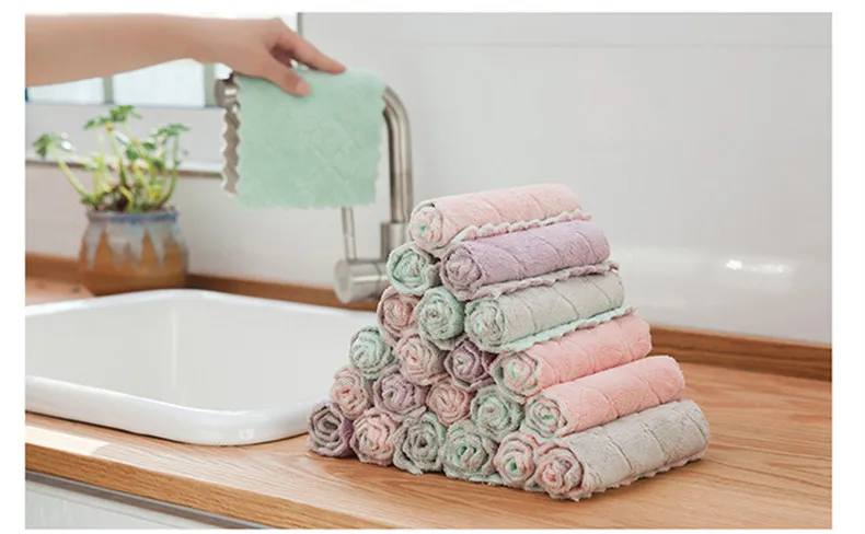 Super Absorbent Microfiber Kitchen Dish Cloth High-efficiency Lint-Free Oil-Free Tableware Household Tools Cleaning Duster Towel