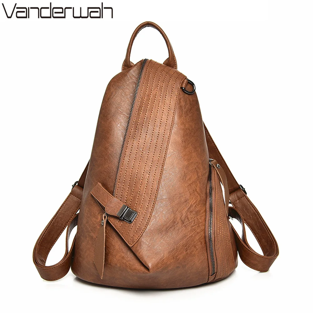 

VANDERWAH NEW Fashion Vintage Women Backpack High Quality Leather Backpacks for Teenage Girls Female School Shoulder Bag Bagpack