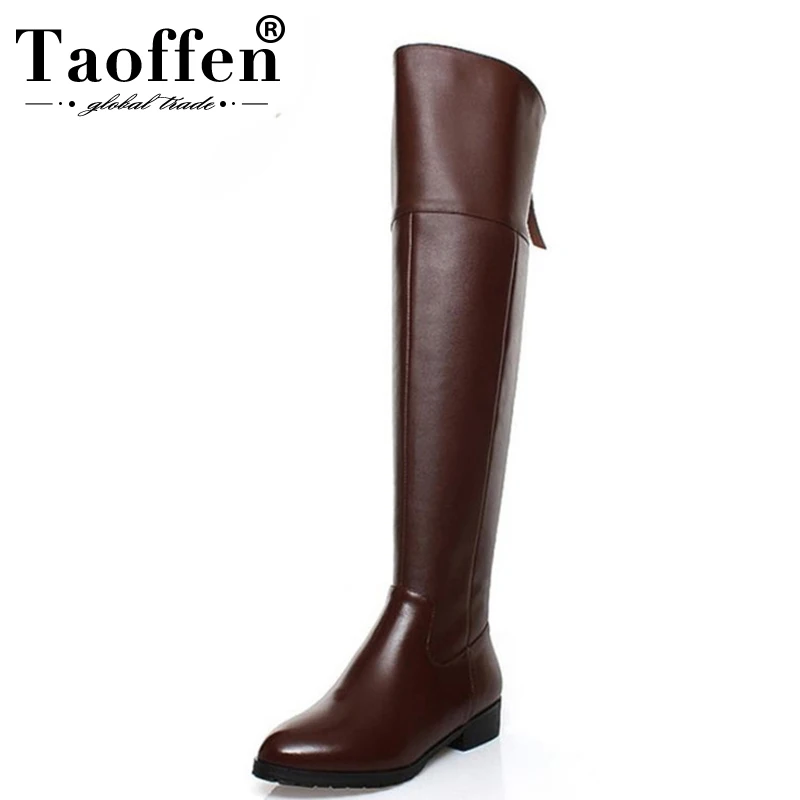En Ligne TAOFFEN Livraison gratuite sur genou natrual réel cuir véritable haut talon bottes femmes neige hiver chaussures chaudes R5017 EUR taille 34 43