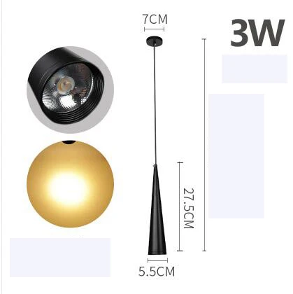 Светодиодный светильник в современном стиле для ресторана, передняя прикроватная тумбочка для спальни, коридора, креативная индивидуальность, черные одноголовые конусные подвесные лампы, освещение - Цвет корпуса: 3w black