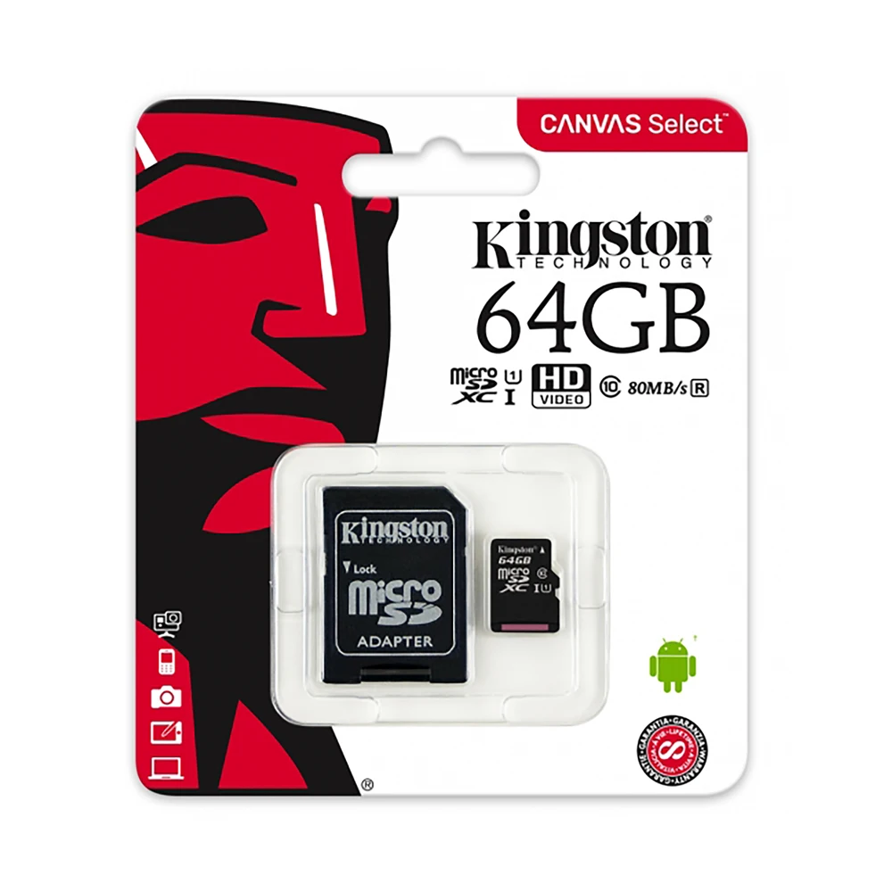 Kingston SDCS/64 GBSP MicroSD Canvas выберите 64 Гб velocidades de UHS I Clase 10 hasta 80 МБ/с./с lectura (con adaptador