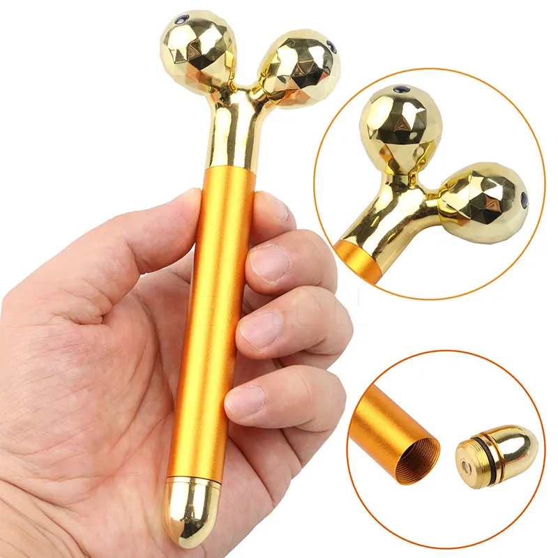 

New 24k Gold Facial Slimming Face Beauty Bar Pulse Firming Facial Roller Massager Lift Skin Tightening Wrinkle Stick V-Face Tool