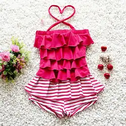 Детский купальный костюм в розовую и красную полоску, качественный купальный костюм для девочек, цельный купальный костюм для подростков