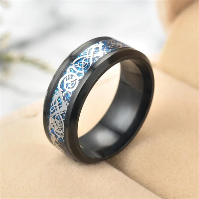 11 цветов синий черный посеребрение ирландский Дракон Титан карбида кольцо 8 мм обручальные кольца пара юбилей ювелирные изделия G0170 - Цвет основного камня: silver blue