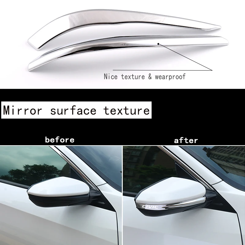 Auto Car Styling Stainless Steel Rearview Mirror Trims Stickers For Honda Civic 10th Civic Accessories