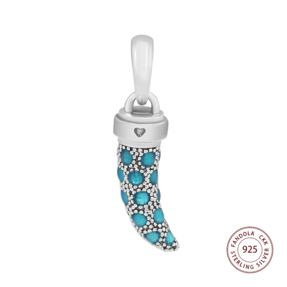 

Fandola Authentic 925 Sterling Silver Turquoise Italian Horn Charm Beads Fit Original Bracelet Necklace For Women Jewelry Gift