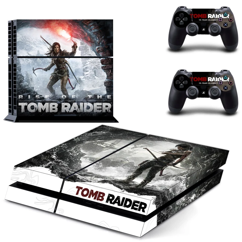 Наклейка Rise of Tomb Raider PS4 Виниловая наклейка для консоли Sony Playstation 4 и 2 контроллера