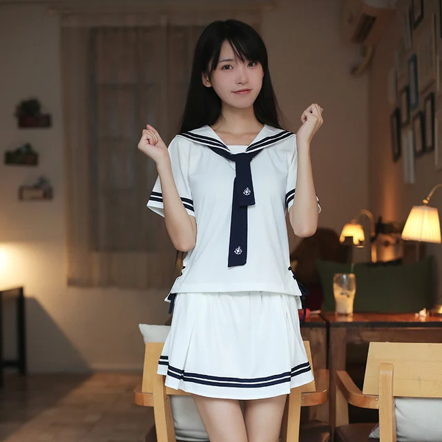 White navy japanese school uniform high cute korean school uniform for