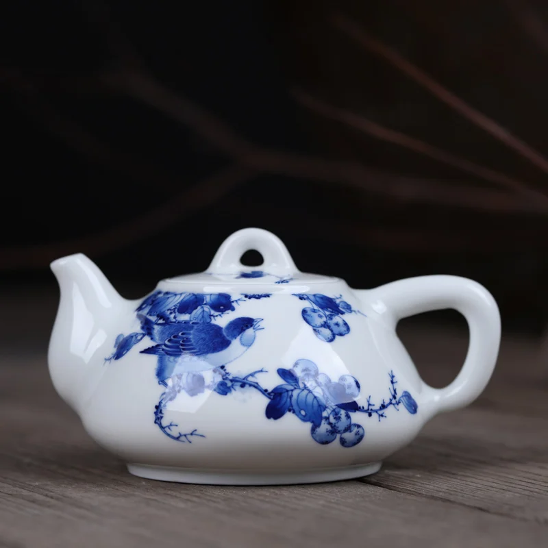 Changwuju Jinhdezhen чайник JinHongxia ручная роспись синий и белый заварочный чайник ручной работы чайная посуда с цветком-птица китайская живопись тонкая манера письма - Цвет: qiuyi