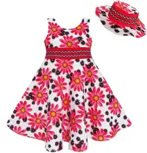 Sunny Fashion Robe Fille 2 Pecs Chapeau Fleur Été Partie Vacances Princesse