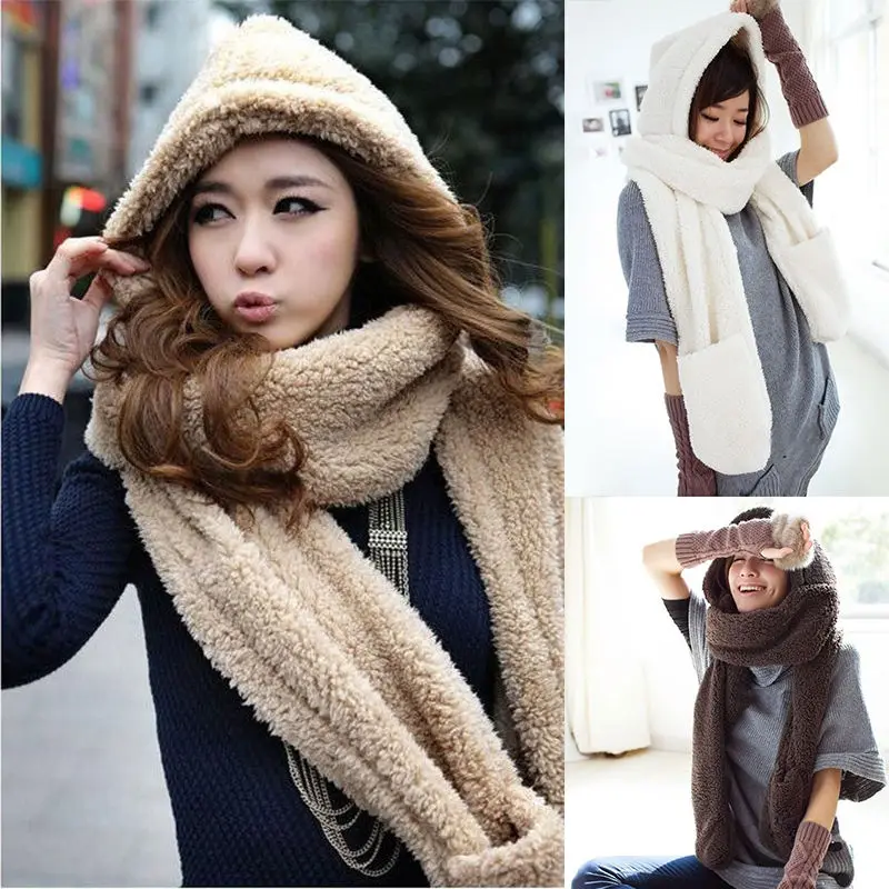 Hot Sale Women Winter Warm Soft Plush Faux Fur Long Hooded Cap Hat
