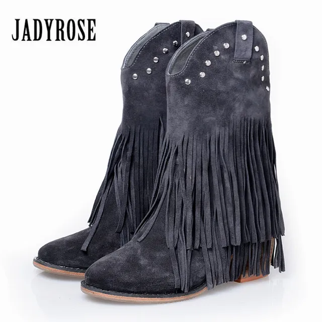 Suede Jady Kuit Vrouwen Laarzen Rose Volledige Mid Kwasten Omzoomd SSF0Uq