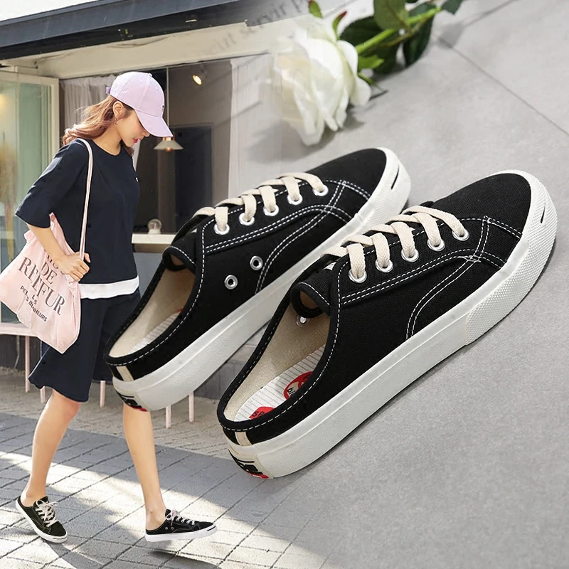 Canapa Donne Tacco Scarpe trascinamento bianco Delle Il Nero 2018 Pedale Versione Del Un Senza Di Semi Tela rosso Coreana Nuova Selvaggio Pigri Giallo colore Estate IYx5n