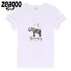 Zeagoo тонкий Повседневное, экипаж шеи Для женщин Fit мягкий короткий рукав Футболка белый слон с полосой