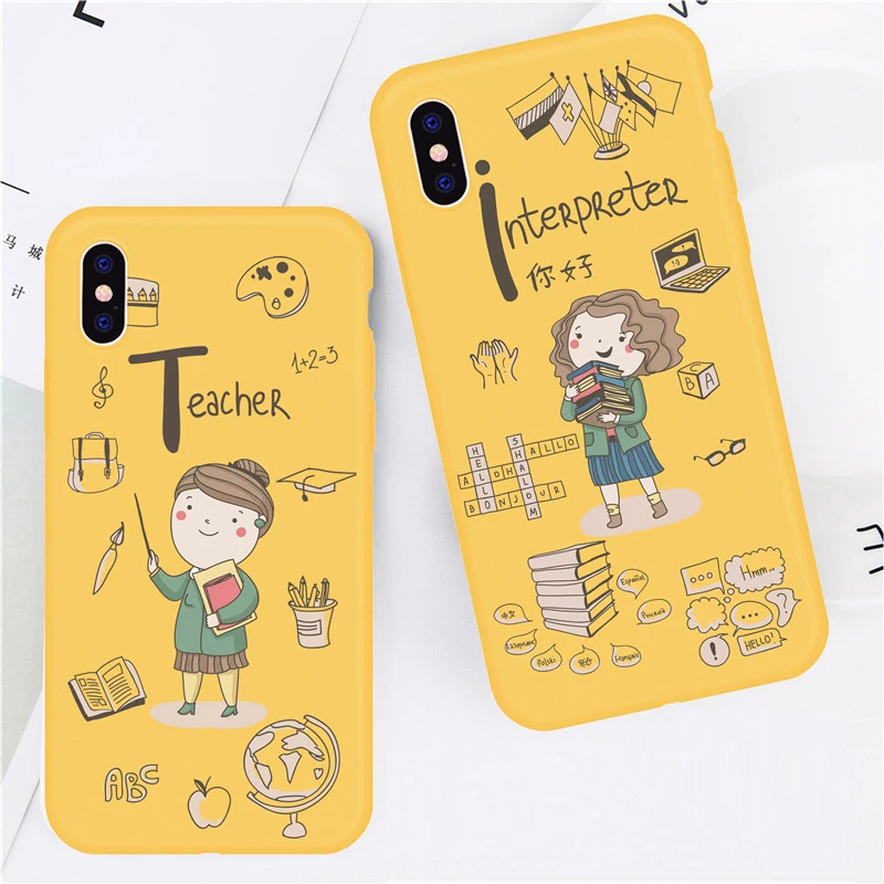 

Phone Cases For iPhone X 8 6 7 6S Plus 5SE Cute Occupation Teacher Musician Scientist Cook Yellow TPU Silicone DIFFRBEAUTY Coque