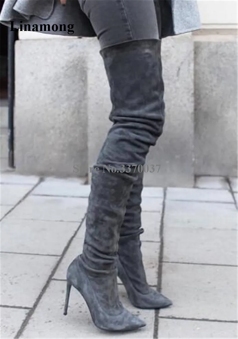 over the knee high heel suede boots