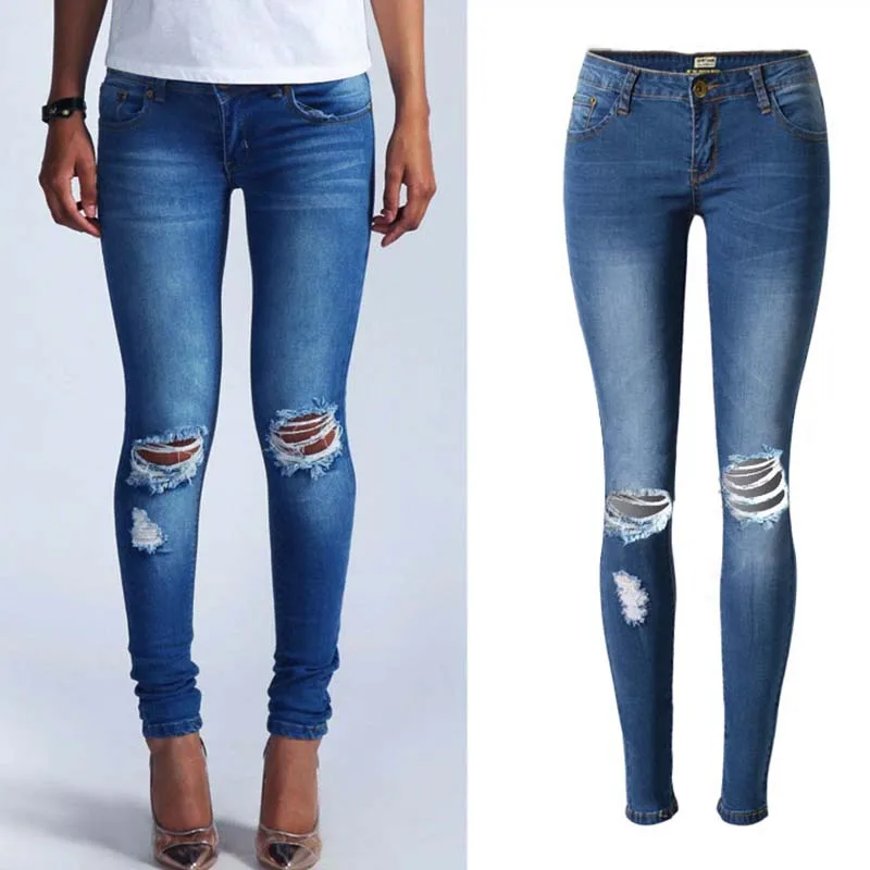 Women maxi jeans pants Hot sale 2016 Autumn knee hole low