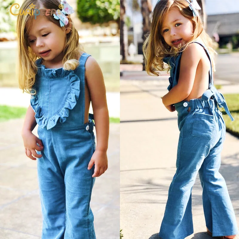 2019 Spring Baby Girls Overalls Cute Kid Bib Pants Blue Girl Bell