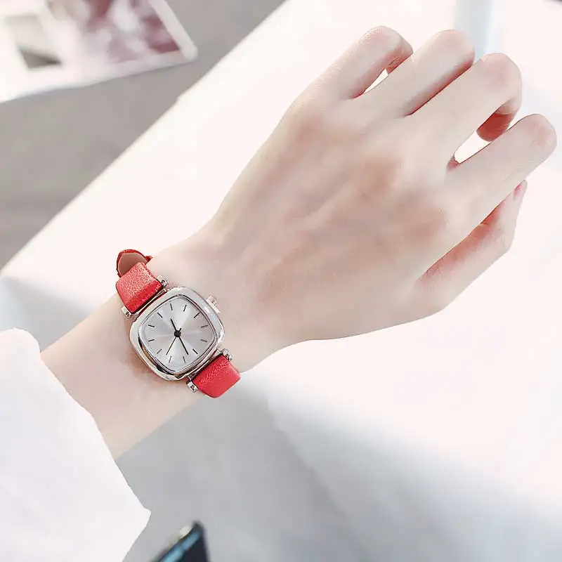 Лидер продаж, женские кварцевые часы с квадратным ремешком, Кожаные Женские Аналоговые маленькие часы, женские студенческие Наручные часы montre femme - Цвет: 5