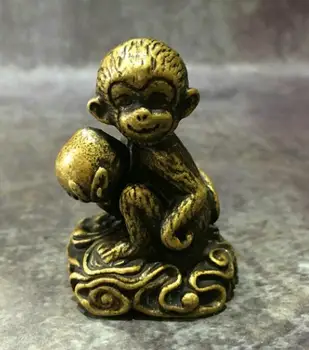 

China collection archaize brass monkey peach small statue