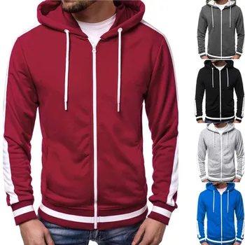 

Men's Spring Autumn Hooded Slim Sweatshirt Brushed Fleece Coats Male Casual Hoodie Zip Up Hoody Top Plain Sportswear Clothing