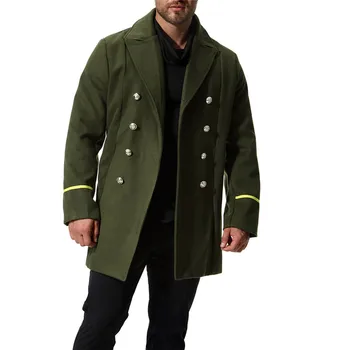 

Autumn new European and American style models coat fine wool woolen coat Men's Long section Army green Windbreaker Size XXL