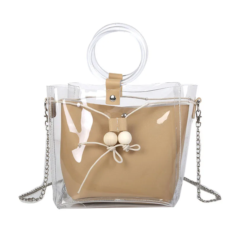 Прозрачный Drawstring девушки милые композитный мешок модные женские туфли Брендовые