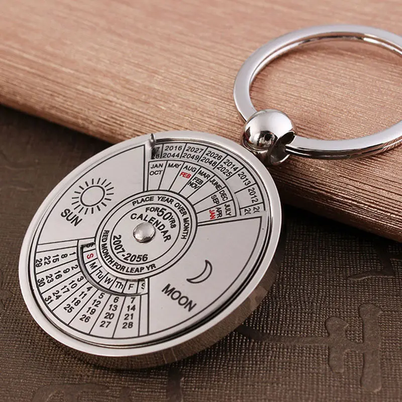 

Perpetual Calendar Keyring Keychain Unique Metal Keys Chain Ring Fobs Trinket Ornament Accessories 50 Year novelty fine jewelry