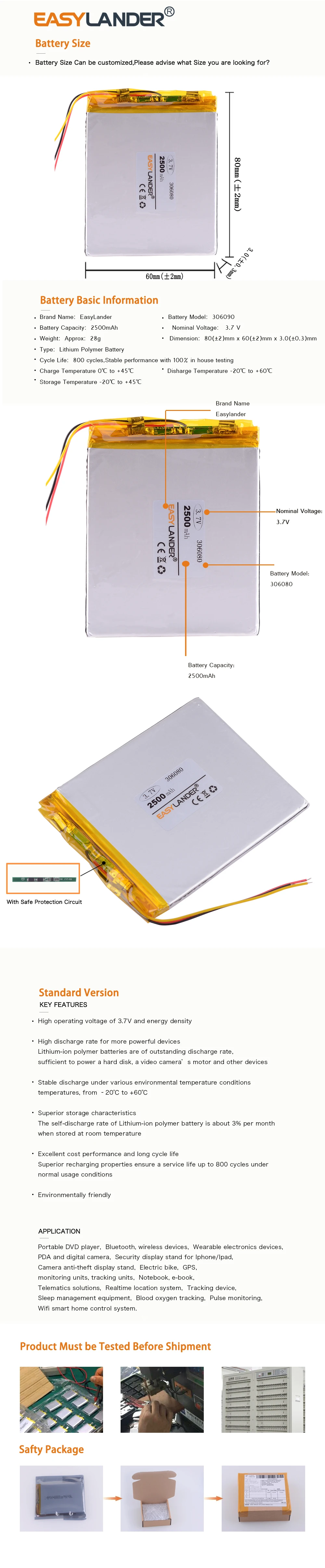 Полимерная литиевая батарея 306080 3,7 v 2500 mah love landing PDA умный планшетный компьютер 3,7 v полимерная 3 линия