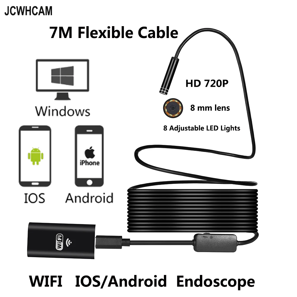 

8mm Lens Wifi Android Smartphone IOS Wireless Endoscope Camera 7M Waterproof Snake Tube Pipe Borescope 720P Camera Endoscope