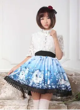 

Sweet Deep Blue Star and Pegasus Printed Pleated Lolita Skirt for Lady
