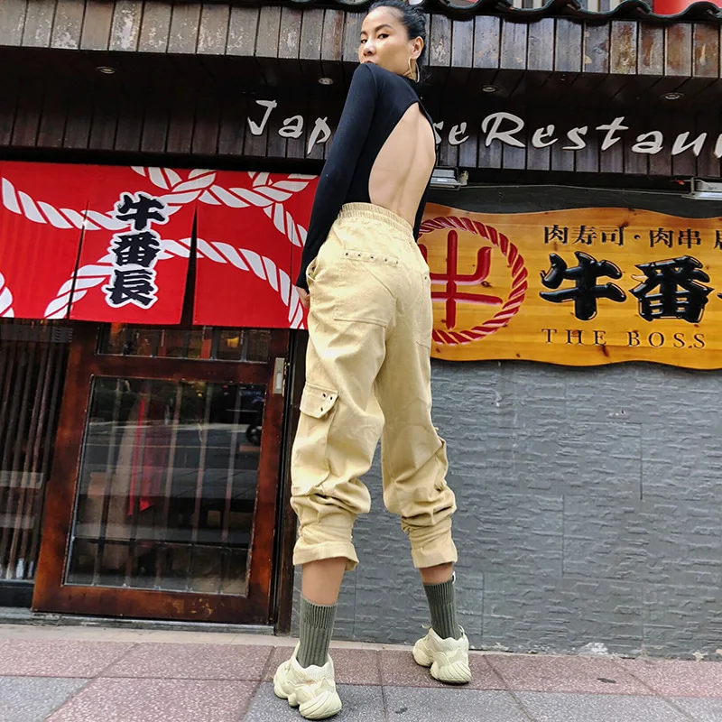 Pana Bolsillos Mucho Caqui Mujer Militar Patchwork Color Tiempo Pantalones Capris Las Carga 2019 De Mujeres Elástica Cakucool black Durante Pantalon Khaki Nuevo Cintura OZT668