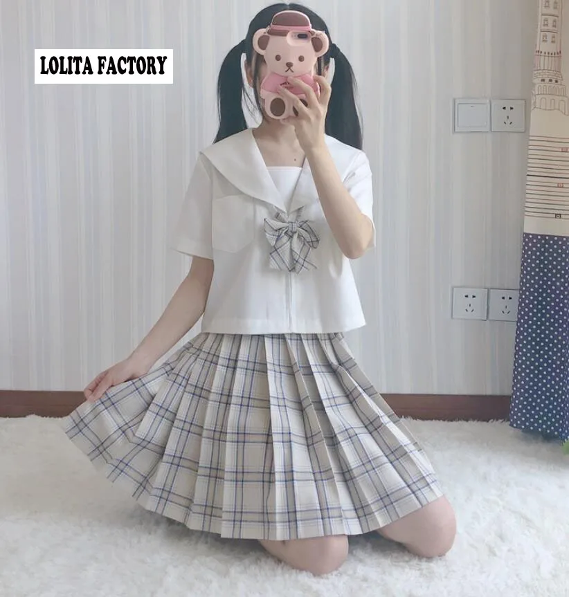 Японская белая Летняя униформа для девочек клетчатая юбка молочно-белая Kansai Shipwear Базовая школьная форма для японской средней школы jkL99