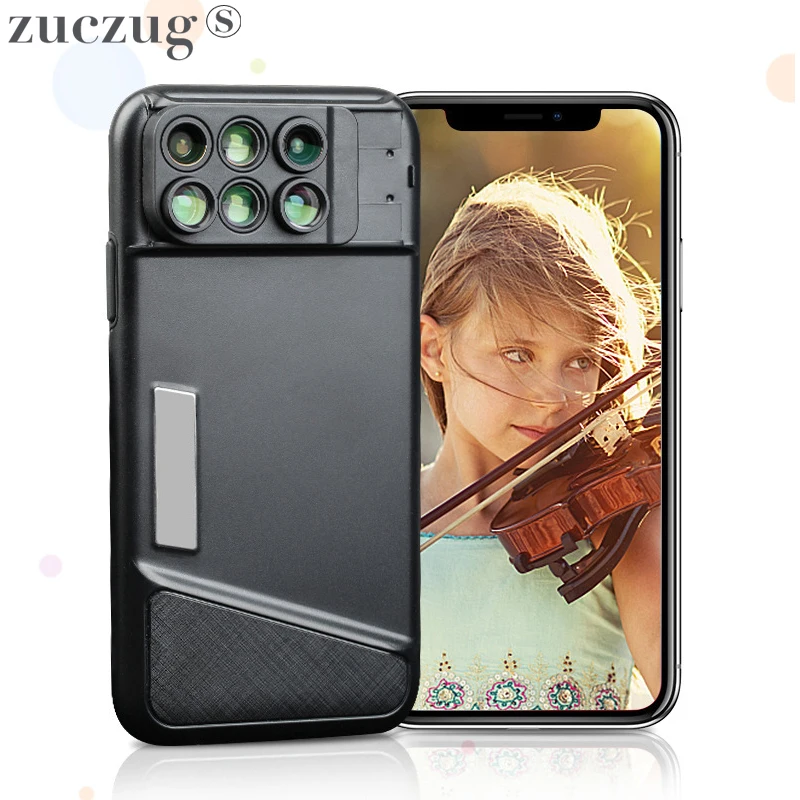 

ZUCZUG NEW 6 in 1 Phone Lens for iPhone X Wide Angle Fish Eye 20X Macro Telephoto Len Case with Camera External Camera for Apple