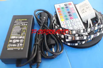 

Black PCB 5M 5050 SMD 300LED RGB LED Strip Lights +44 Key IR +12V Power Supply