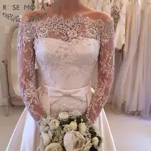Роза Мода с открытыми плечами длинные кружевные рукава Русалка свадебное платье со съемной юбкой Свадебные платья с бисером