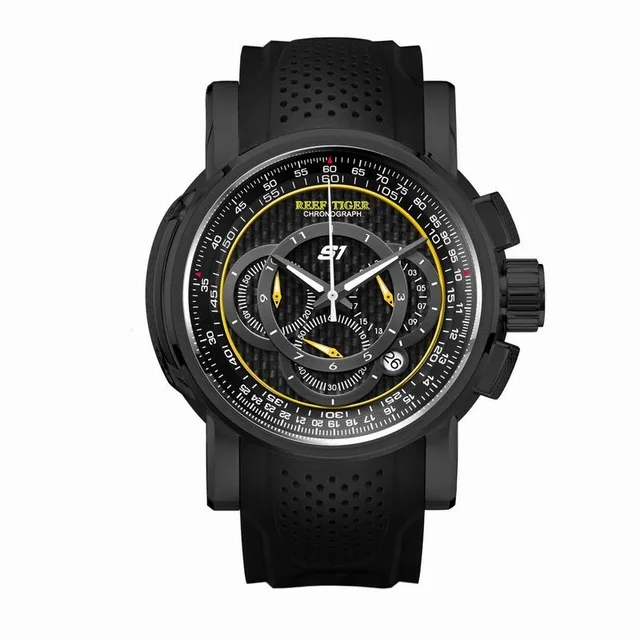 

Reef Tiger Aurora Serier RGA3063 Men Multifunction Dial Sport Waterproof Chronograph Fashion Quartz Wrist Watch black mens watch