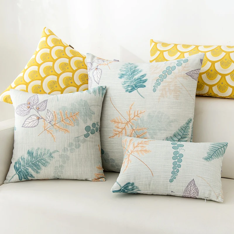 

Pastoral Style Cushion Cover Green Plant and Flowers Printed Throw Pillow Cover 60x60cm Cushion Case Sofa Bed Decorative Pillow