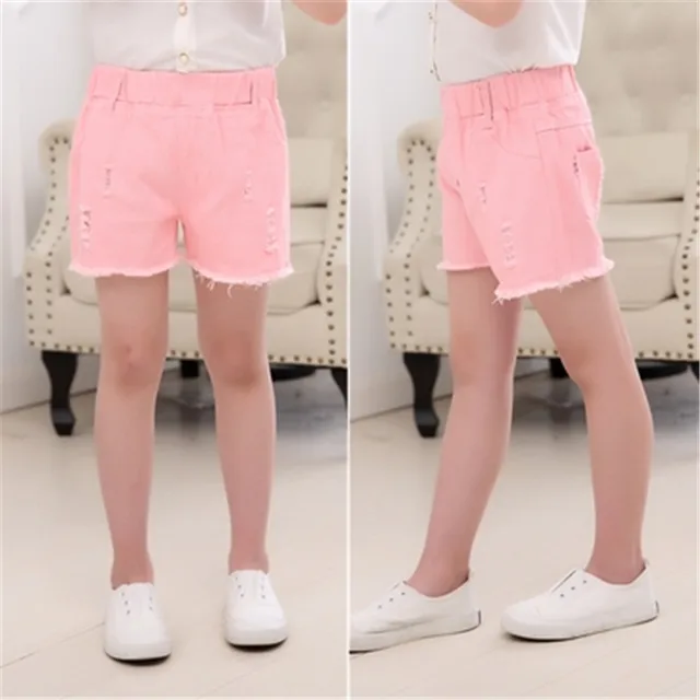 Baby Teenager Shorts Summer Denim Shorts For Girls White Pink Teens Girl Short Jeans 3 4 5 6 7 8 9 10 12 15 Years Old Kids 4