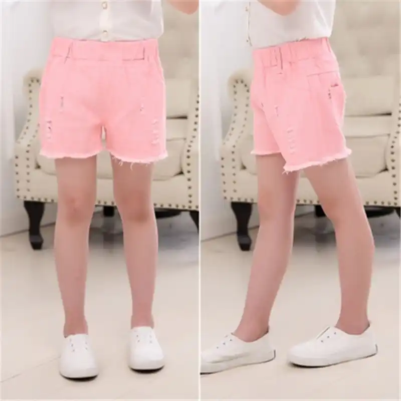 girls pink denim shorts