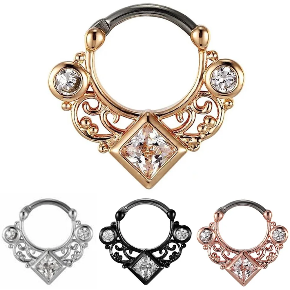 16G G23 Titanium Pole Septum Clicker Septum Ring CZ Nose Rings High