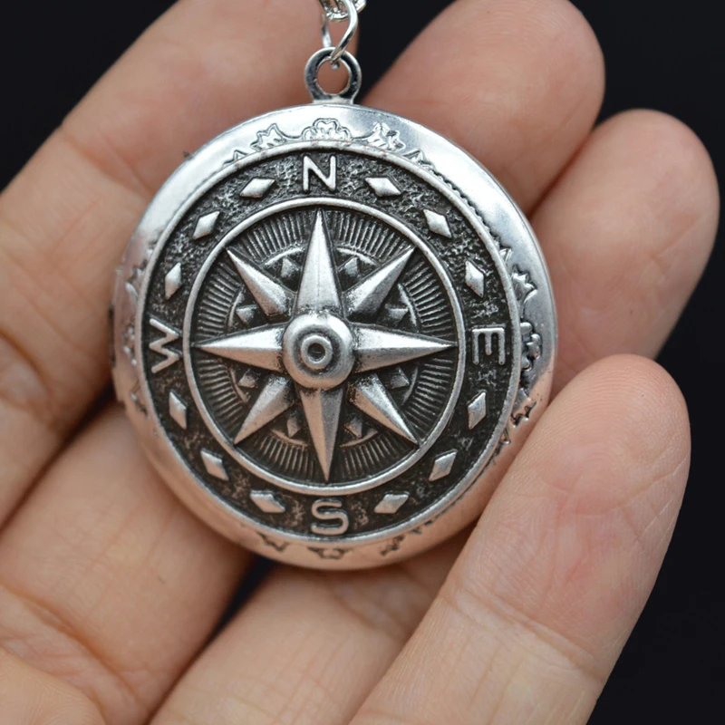 1pcs Antique Silver Compass Lockets Pendant Women Photo Lockets