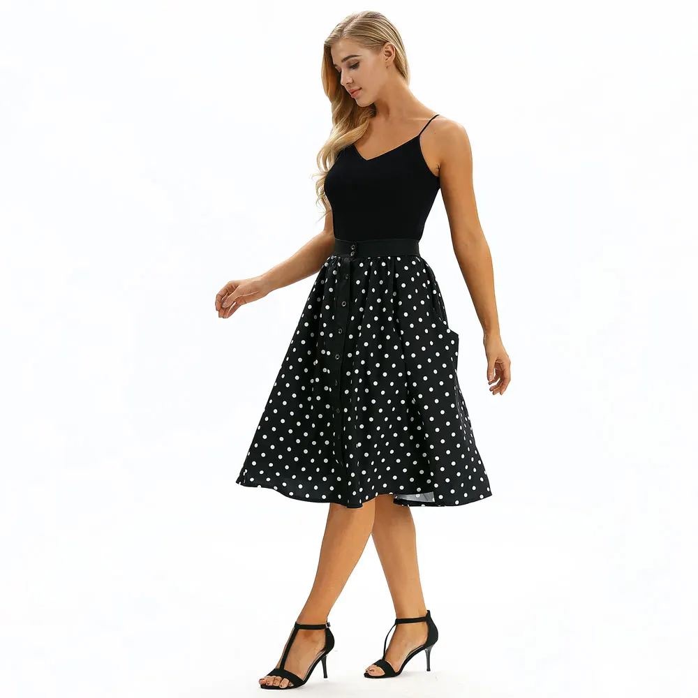 Черный Стиль юбки женские уличные Стиль линии юбки лето Высокая Талия Vogue печатных объемный накладной карман юбка