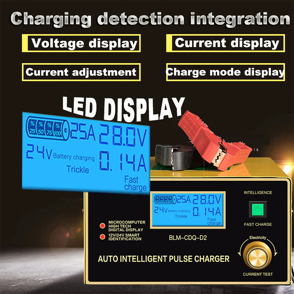 Ру 600W автоматический Смарт 12V 24V автомобиль Батарея Зарядное устройство Английский ЖК-дисплей Дисплей авто ремонт импульса Функция для AGM гель мокрый свинцово-кислотные сухая