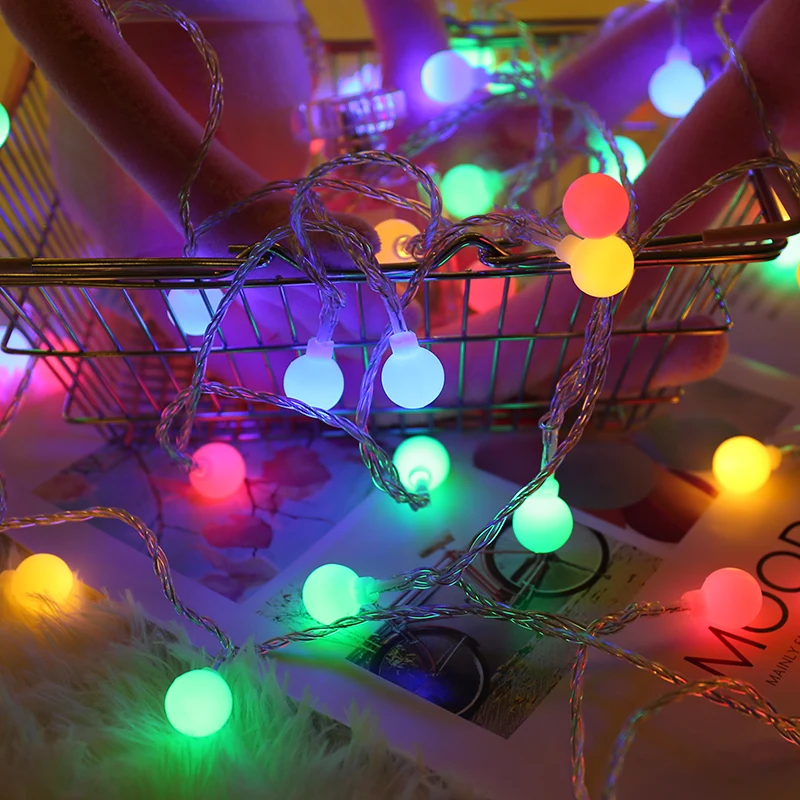 Фея батарея светодио дный LED мяч строка огни водостойкие RGB Гирлянда 5 м Рождество