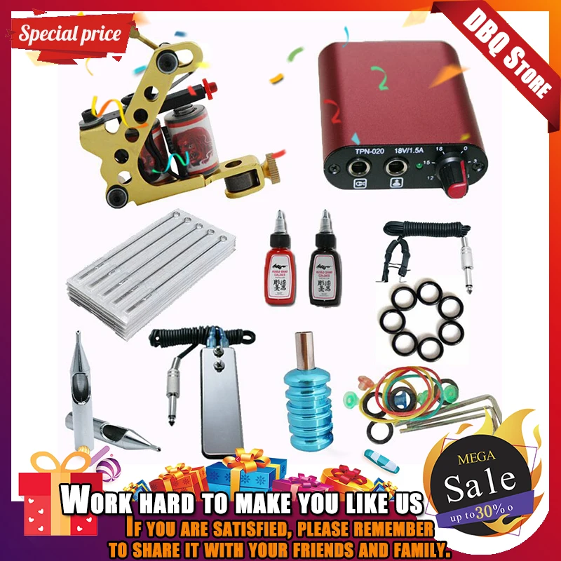 

Tattoo Machine motor Machine suit Power Supply pedal to cancel 1Tattoo Machine Gun 2 Inks Power Supply Set Beginner Tattoo Kits