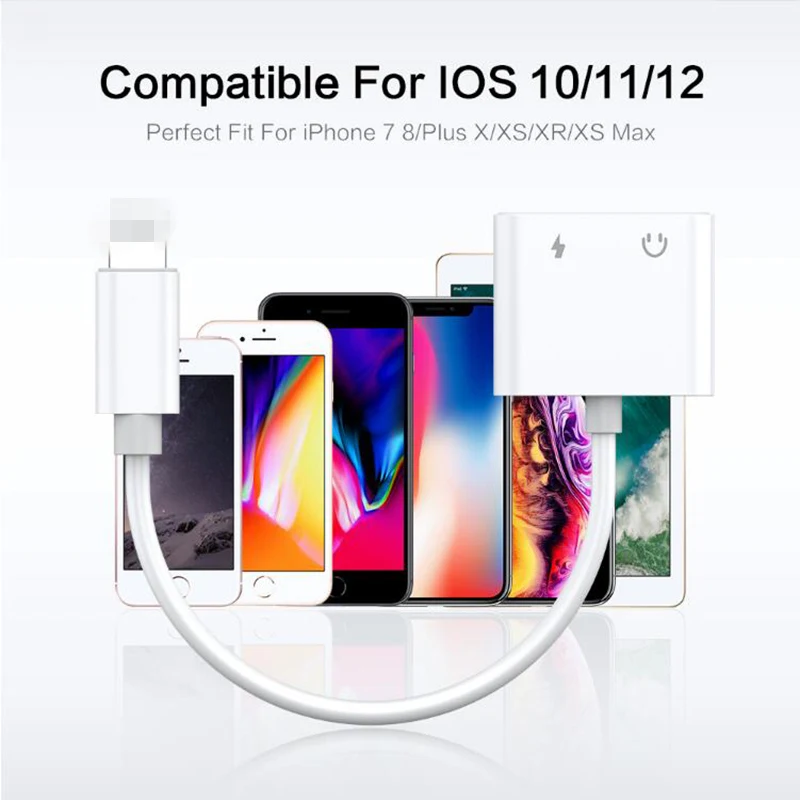 KSTUCNE Audio Adapter For iPhone 7 8 Plus X Earphone Headphone Adapter For Lighting Music 3.5mm Cable Music Charging Converter