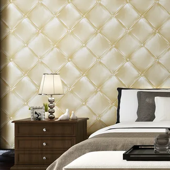 

Colomac european luxury simulation leather 3D non-woven wallpaper roll KTV soft package bedroom living room decor wall paper