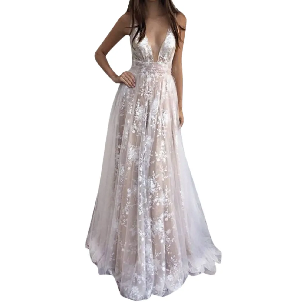

2019 New korean Arrial white dress Women Fashion Lace Backless Deep V-Neck Sleeveless long party sequin dress vestidos de fiesta