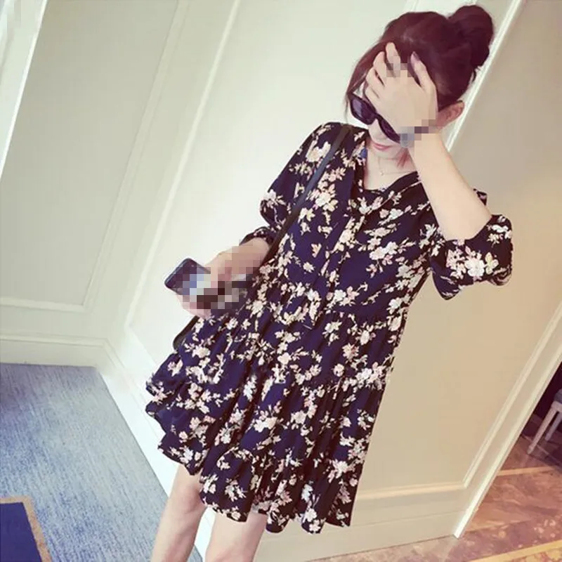 

B1188 Big size new spring/summer 2019 women loose snow spins A word joker floral dress tide cheap wholesale